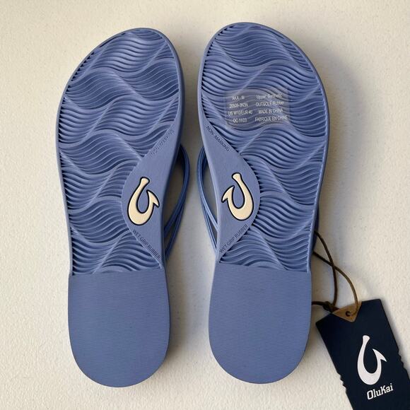 Olukai Aka Flip Flop Sandals Comfort Summer Beach Coastal Cloud Blue Size 10 NWT - Picture 7 of 10